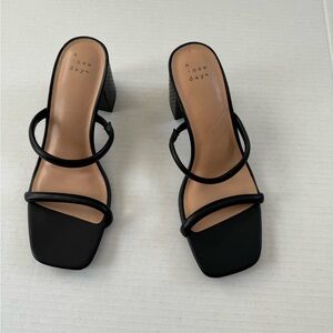 Black and Tan Chunk Heeled Sandals